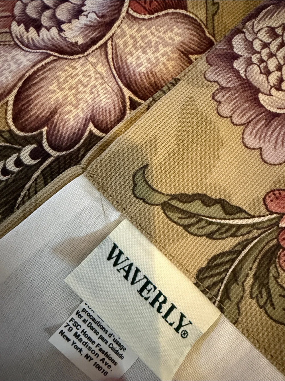 Waverly Floral Ascot Valance in Beige, Pink & Purple